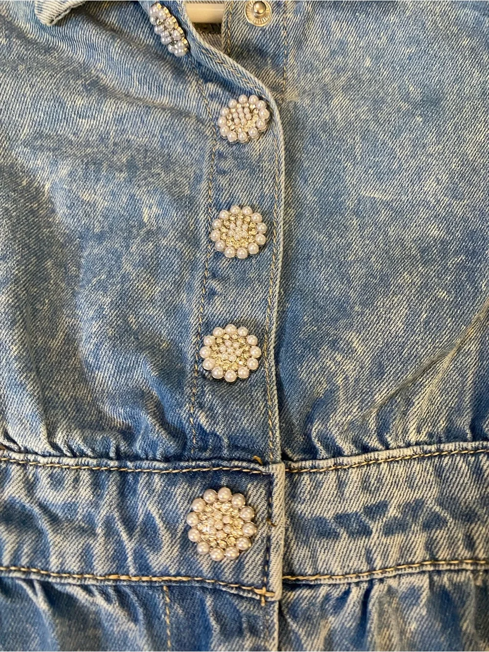 Rare Editions Light Blue Denim Dress with Crystal Buttons & Matching Headband 2T